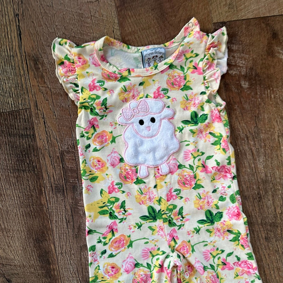 Baby Three Sisters Floral Ruffle Jumpsuit Romper 12 Months White Pink - Picture 4 of 14